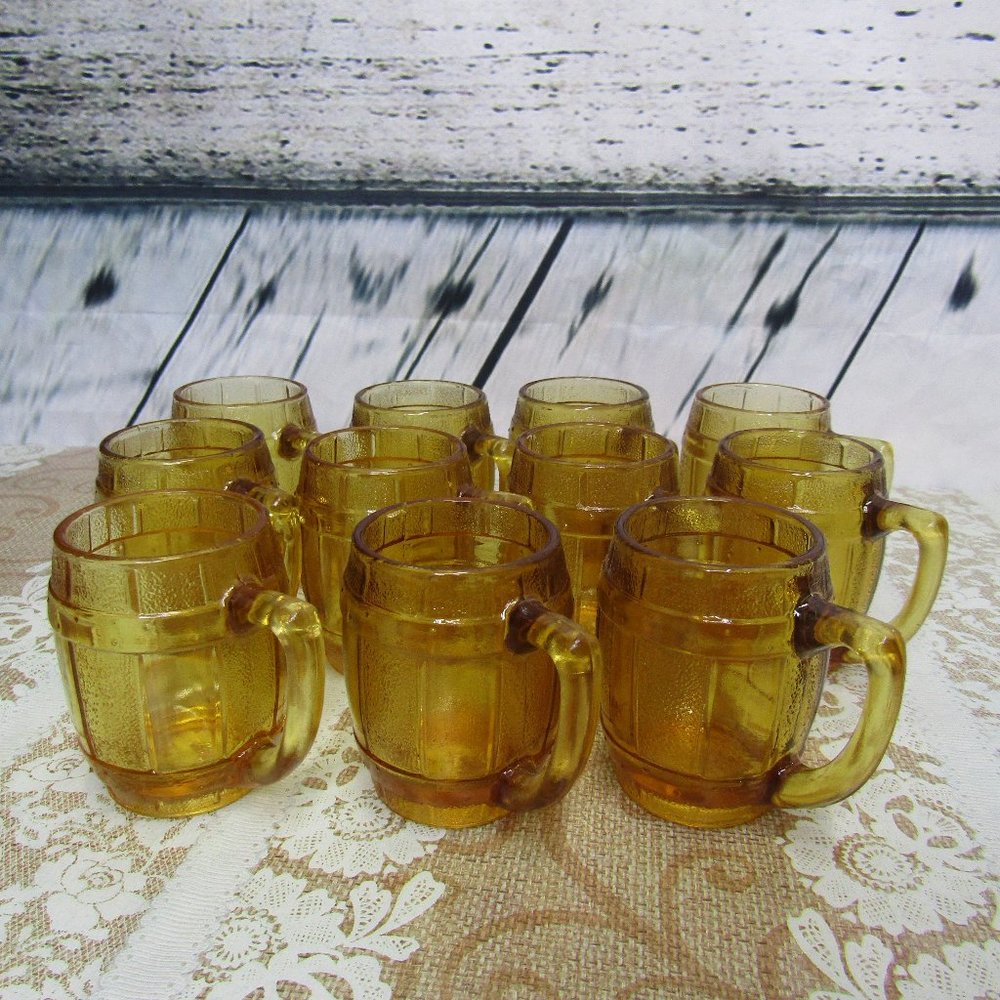 Vintage Amber Barrel Shot Glasses